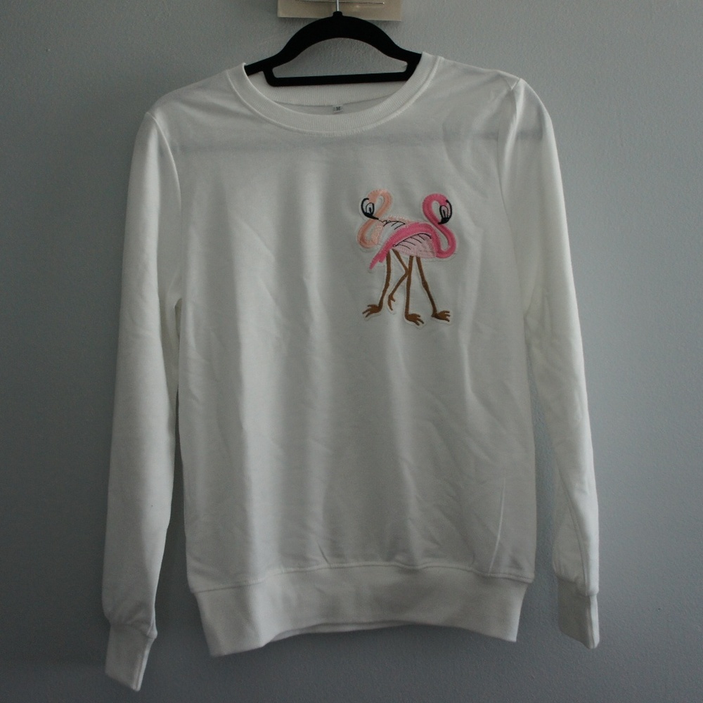White Longsleeve Flamingo Patch (S/M)